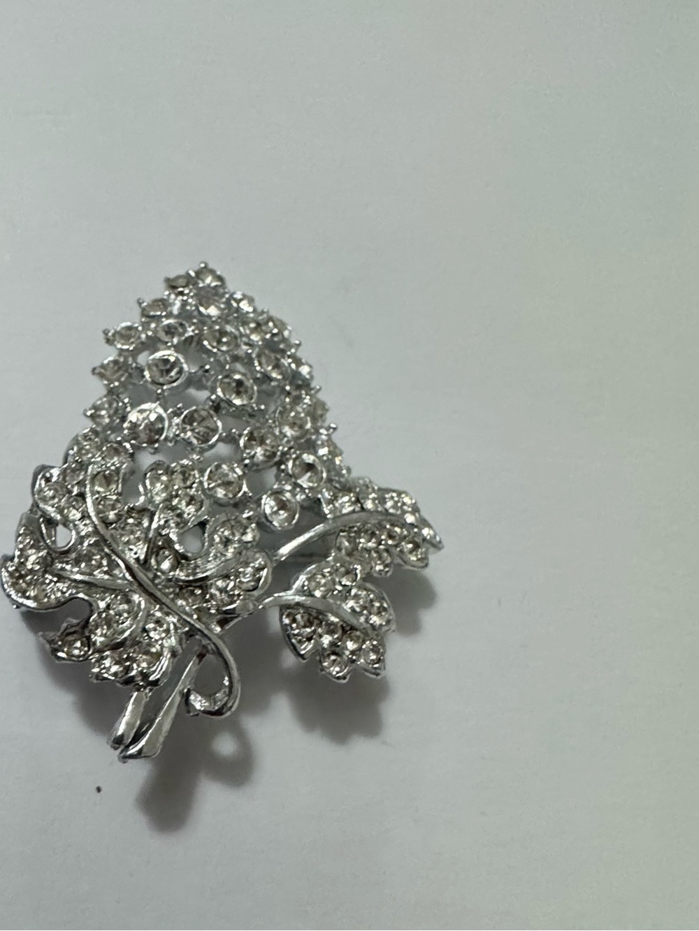 Silver Crystal Tree Brooch - Sparkling Silver Leaf Pin